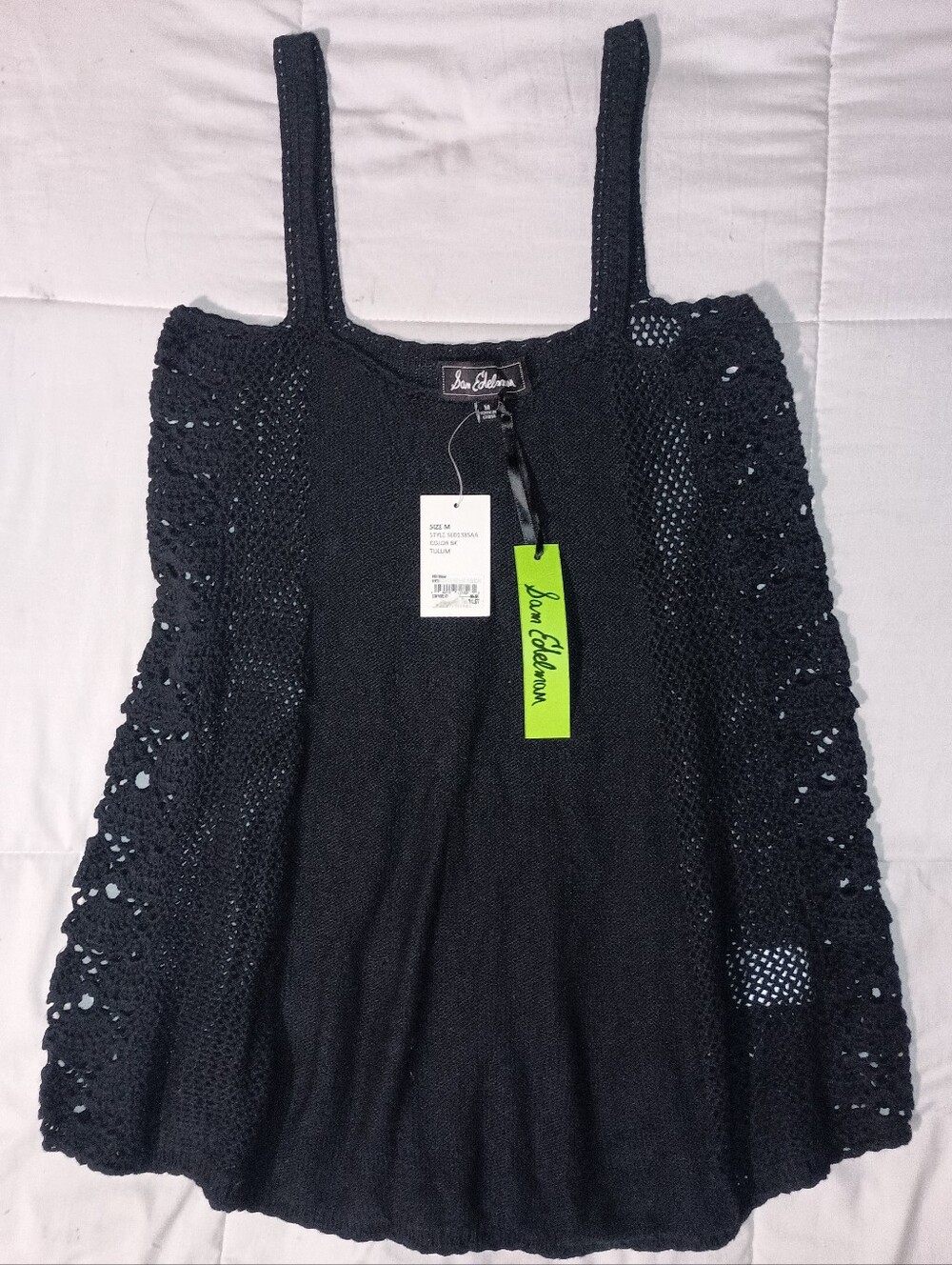 NWT Sam Edelman CROCHET KNIT TANK TOP/Black Tulum Women's Size Medium